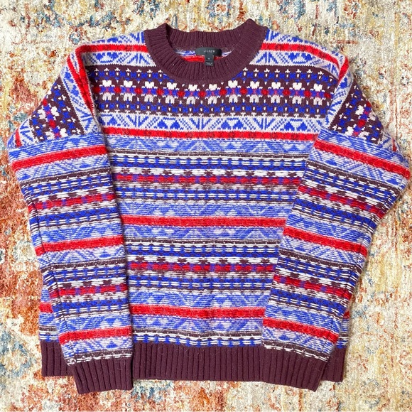 J. Crew Sweaters - J Crew Fair Isle Wool Sweater. Size M in maroon, blue, red and white